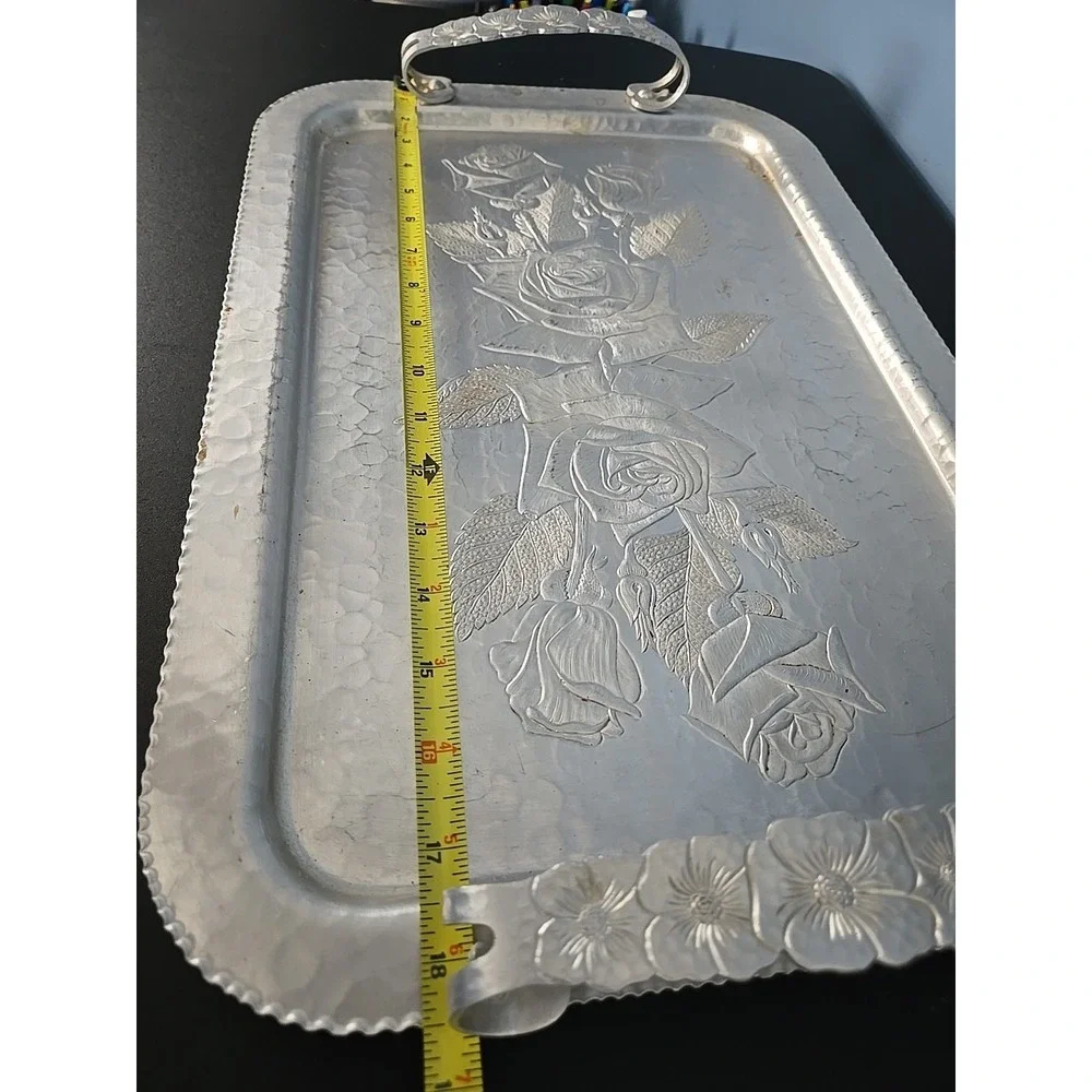VINTAGE CONTINENTAL SILVER CO WILD ROSE BRILLIANTONE #1023 HAMMERED SERVING TRAY